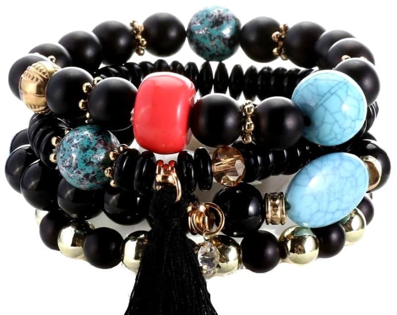 Zestaw bransoletka frędzle multi koraliki zawieszki