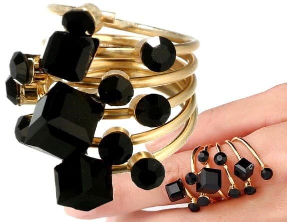 Pierścień regulowany Antyczny pierścionek czarny kryształ