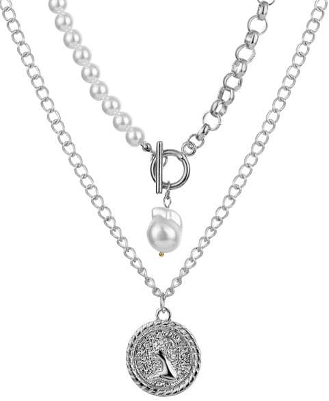 Naszyjnik choker łańcuch z perłami damski modny