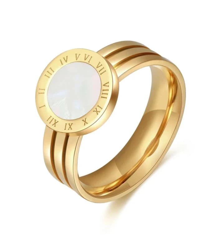 Pierścionek złoty obrączka stal chirurgiczna kółko zegar rzymski