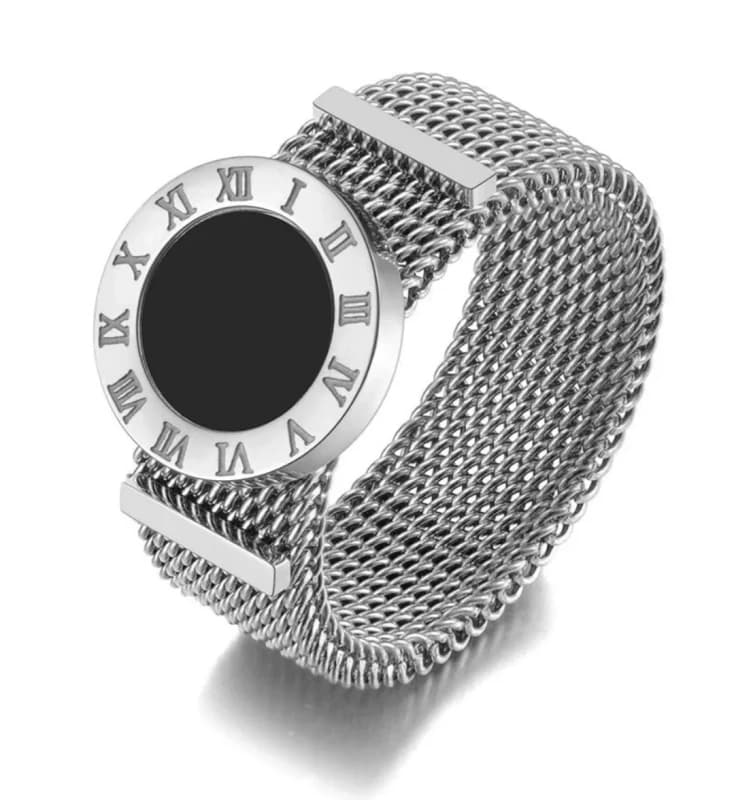 Pierścionek srebrny stal chirurgiczna zegar rzymski kółko