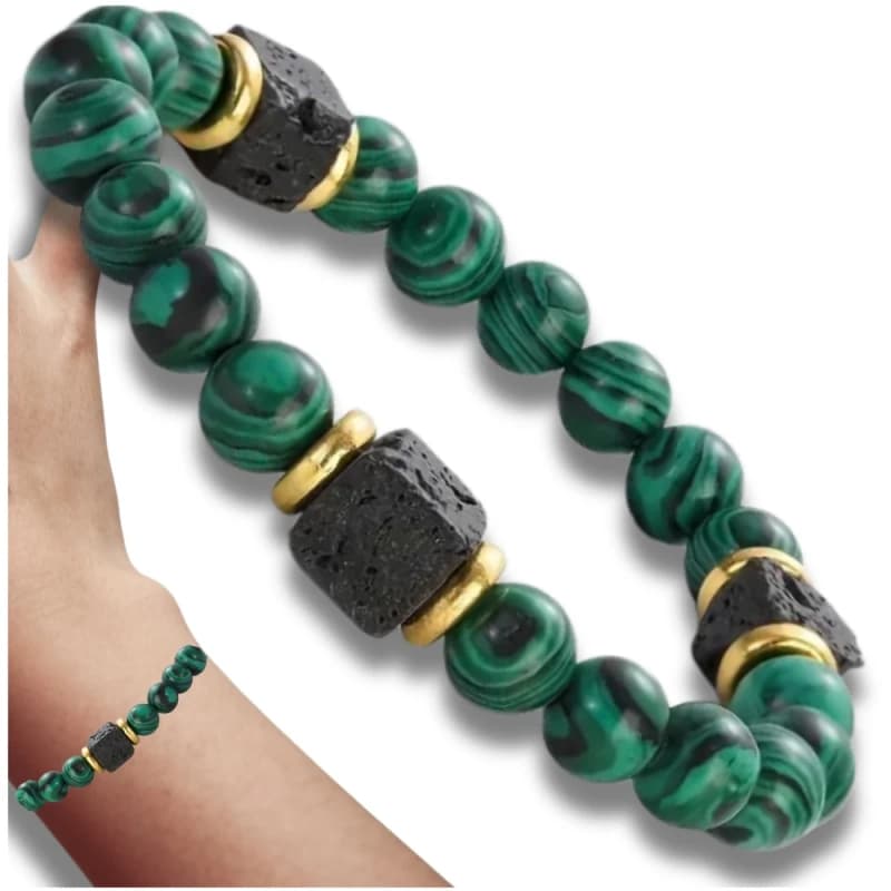 Bransoletka zielona z naturalnego malachitu męska
