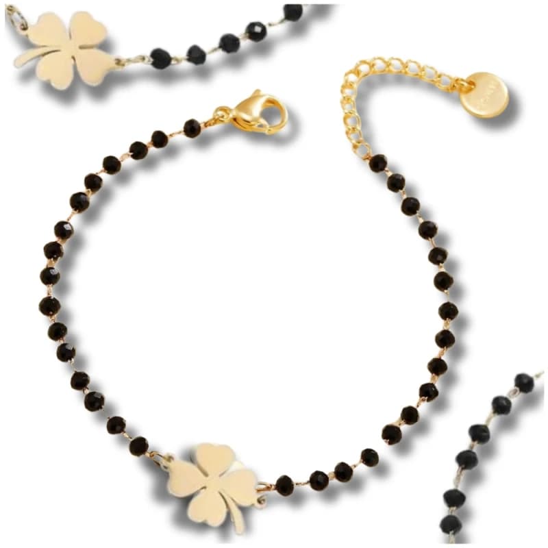 Bransoletka pozłacana Stal chirurgiczna koraliki koniczyna