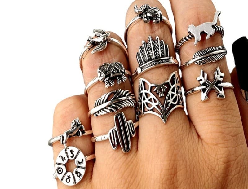 Punkowy zestaw Pierścionek pierścionków SREBRO antyczne SŁONIK